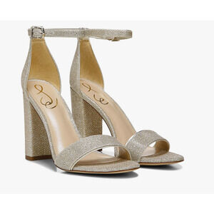 NWOT Sam Edelman Yaro Block Heel Sandal 10 Gold Jute Tan Formal Cocktail Office